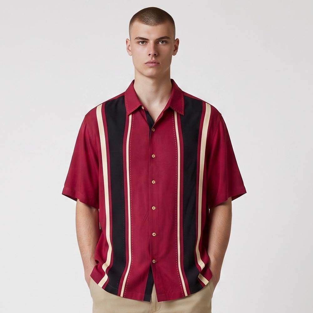 Nat Nast Silk Bowling Shirt Mens XL Rumba Red Black Embroidered American Fit